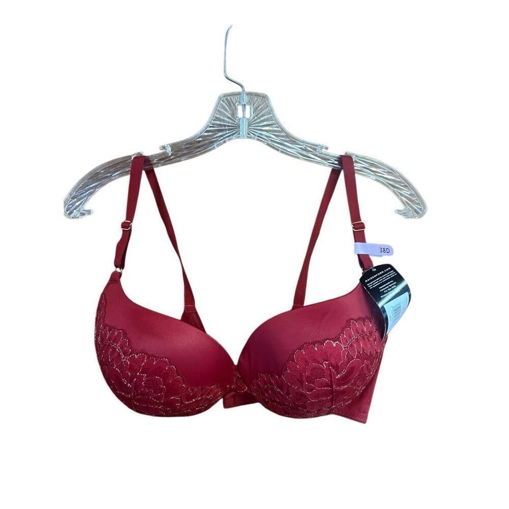 Maiden Form Push Up & In Lace Bra Sz 38D Wine/Gold NWT